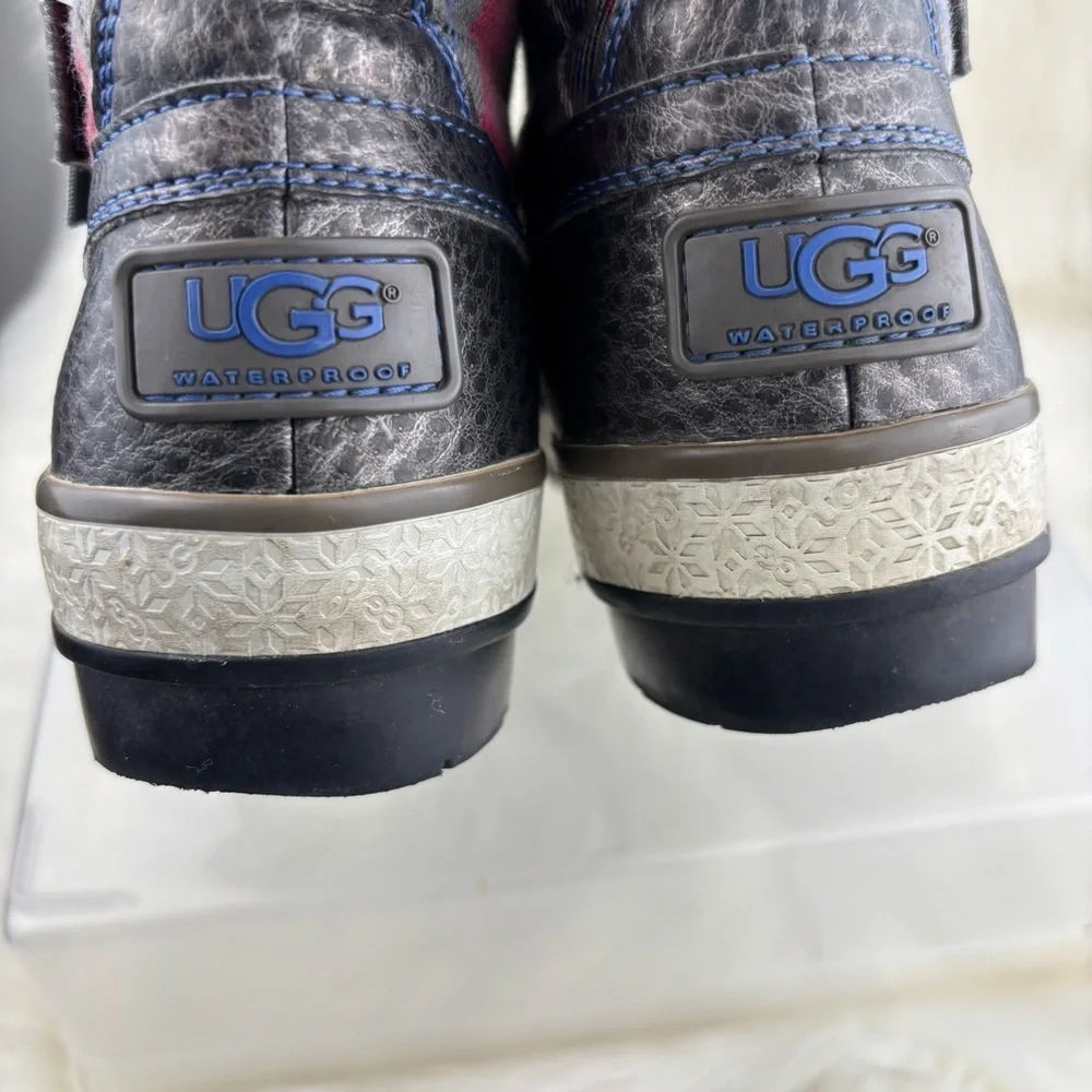 UGG Australia Checkered Leather Boots with Buckles
